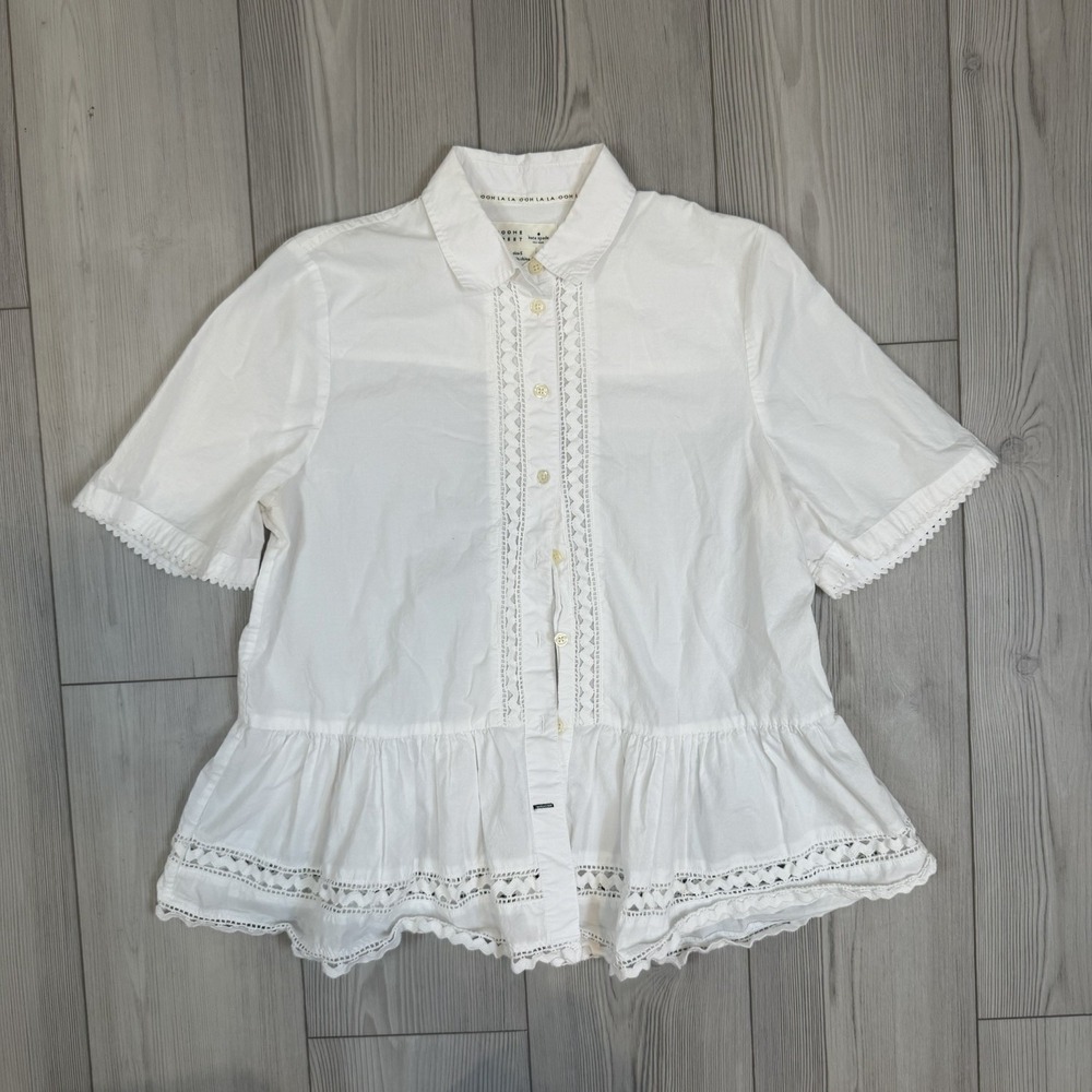 Broome Street Kate Spade White Lace Inlet Peplum‎ Blouse Size Small